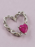 Solid 10K White Gold Ruby Infinity Heart Pendant with Diamond Accent