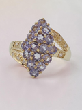 Solid 10K Yellow Gold Tanzanite Cluster Ring - Size 8