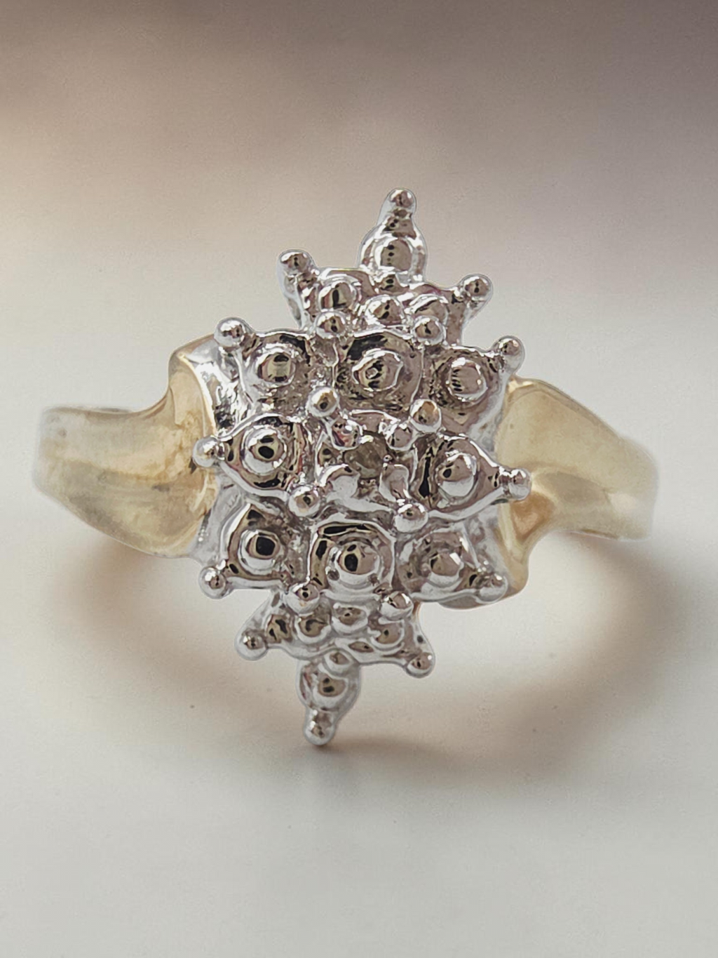 Solid 10K Yellow and White Two Tone Gold Diamond Ring - Size 6.75
