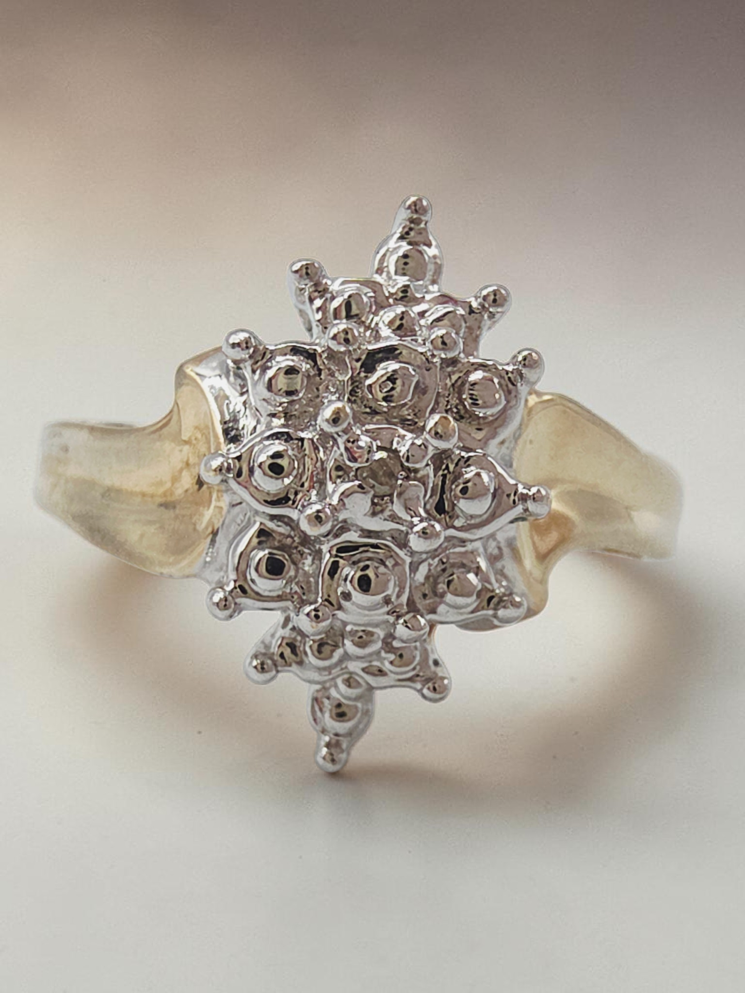 Solid 10K Yellow and White Two Tone Gold Diamond Ring - Size 6.75