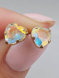 Solid 10K yellow gold heart cut mystic platinum topaz stud earrings