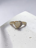 Solid 10K yellow gold heart cut opal ring with natural diamond accents in size 6.25