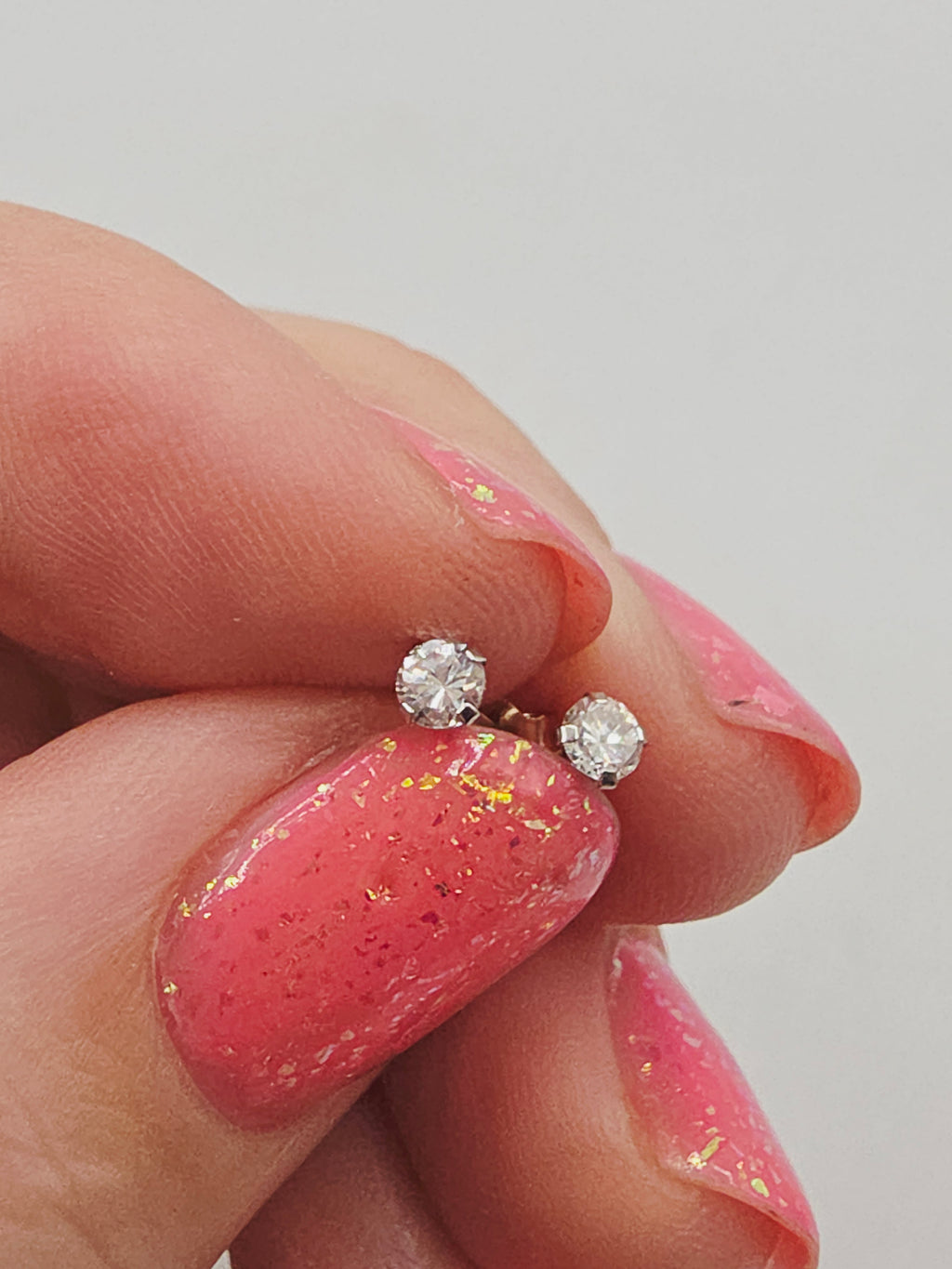 Solid 14K Two-Tone Gold Petite CZ Stud Earrings