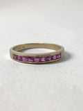 Solid 14K Yellow Gold Band Ring with Nine Square Cut Pink Sapphires Channel Set Across the Top Size 6