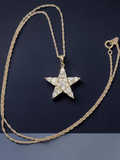 Solid 14K Yellow Gold CZ Star Pendant Necklace - 18 Inch