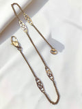 Solid 14K Yellow Gold Italian Bracelet with Four Pierced Openwork Filigree Station Links on Fine Curb Chain