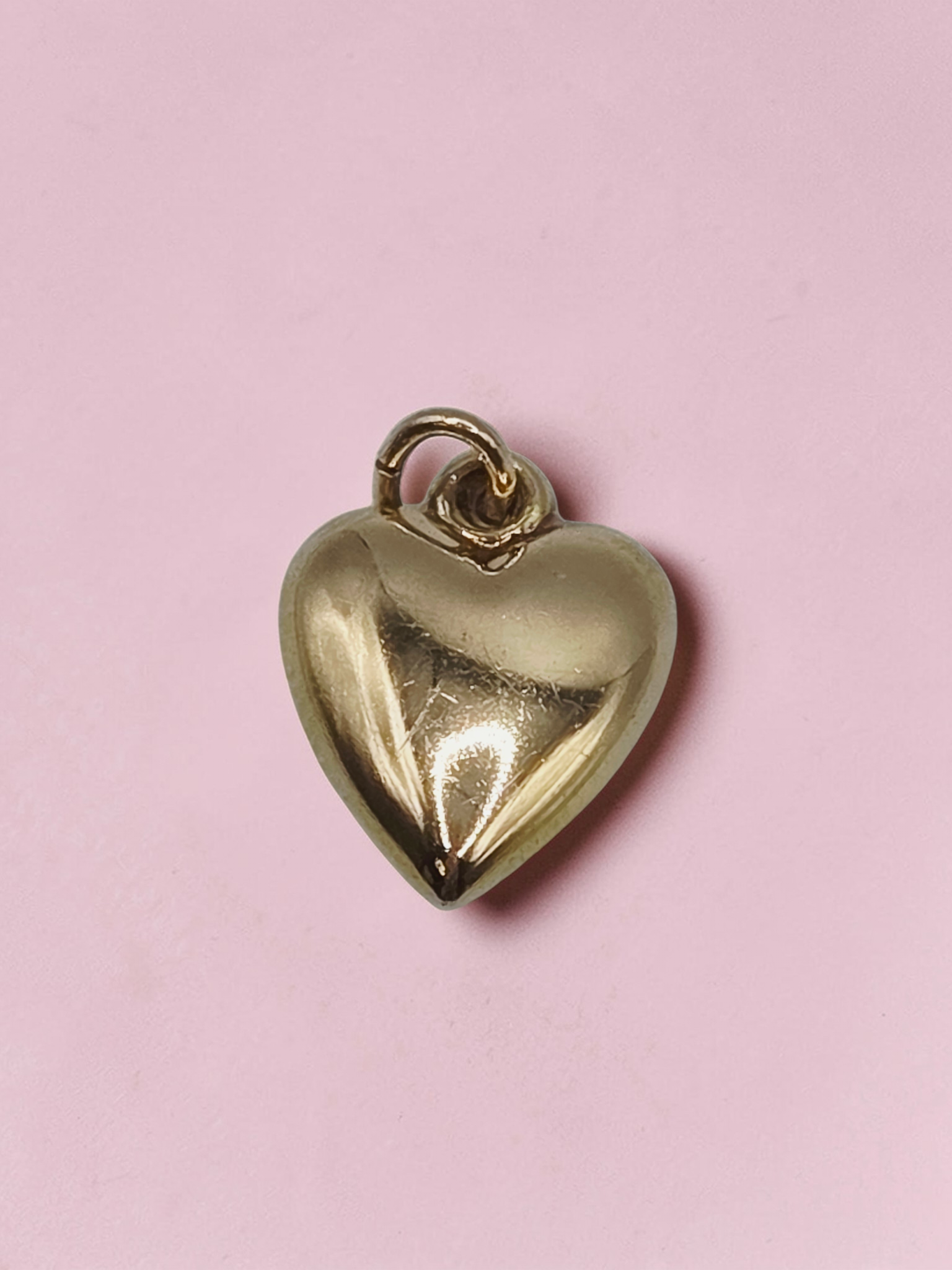 Solid 14K Yellow Gold Puffy Heart Charm Pendant Small Dainty 3D