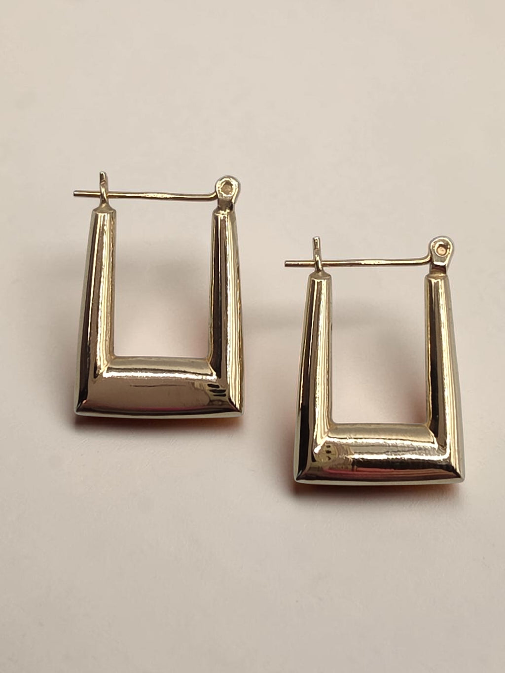 Solid 14K Yellow Gold Rectangular Hoop Earrings with Hinged Snap Bar Closures