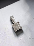 Solid 14K white gold diamond square cluster pendant marked WGD with nine square cut diamonds