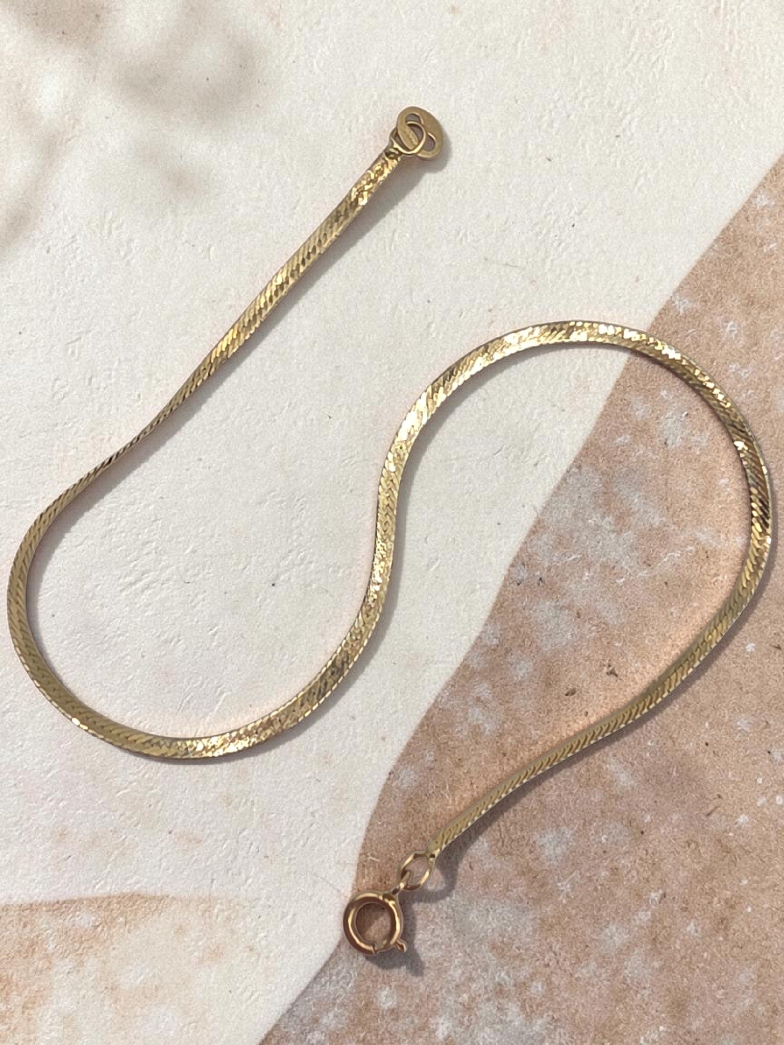 Solid 14K yellow gold herringbone chain bracelet made in Italy