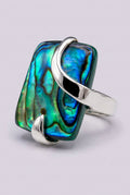Sterling Silver 925 Abalone Paua Shell Rectangular Statement Ring Size 6