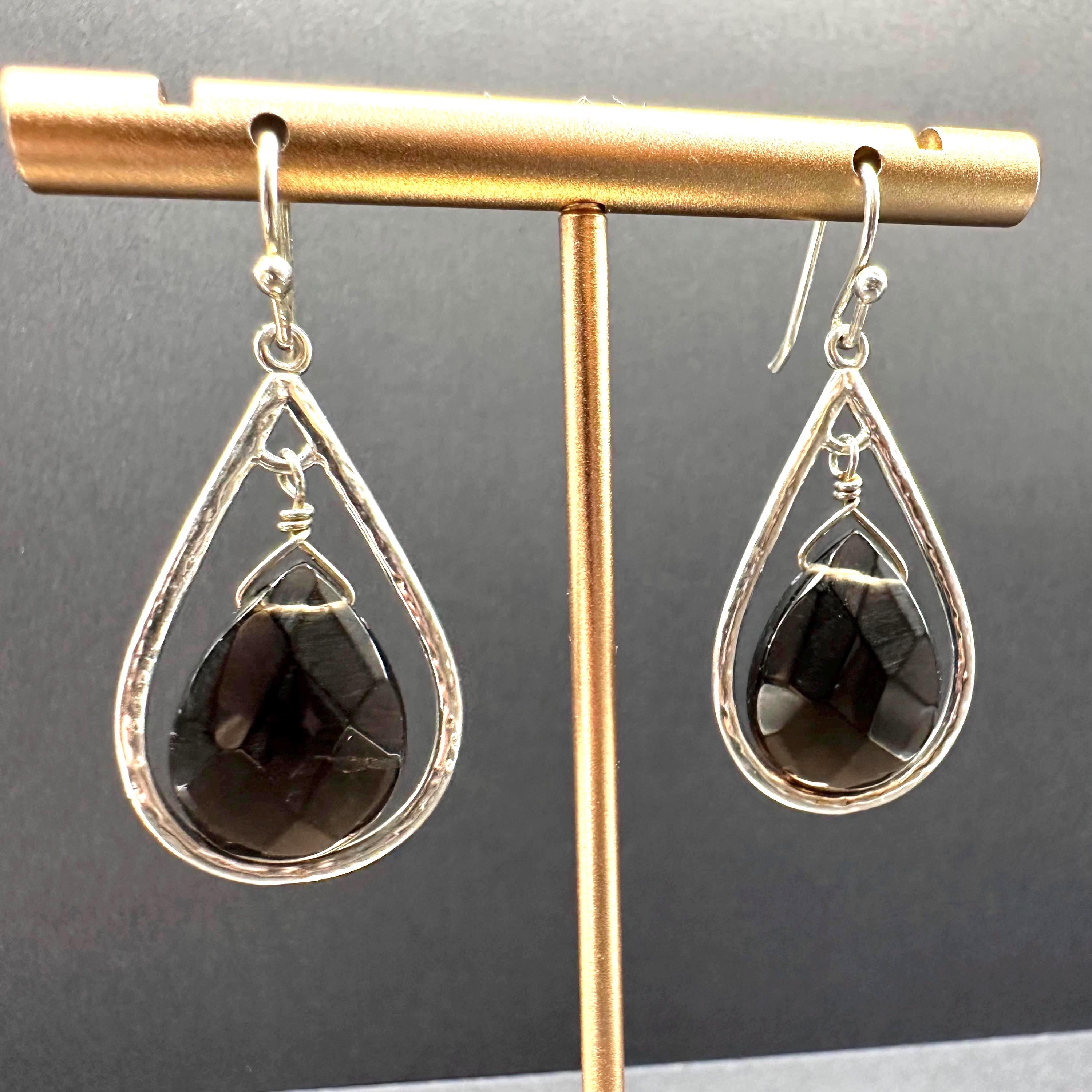 Sterling Silver 925 Black Dangle Drop Earrings