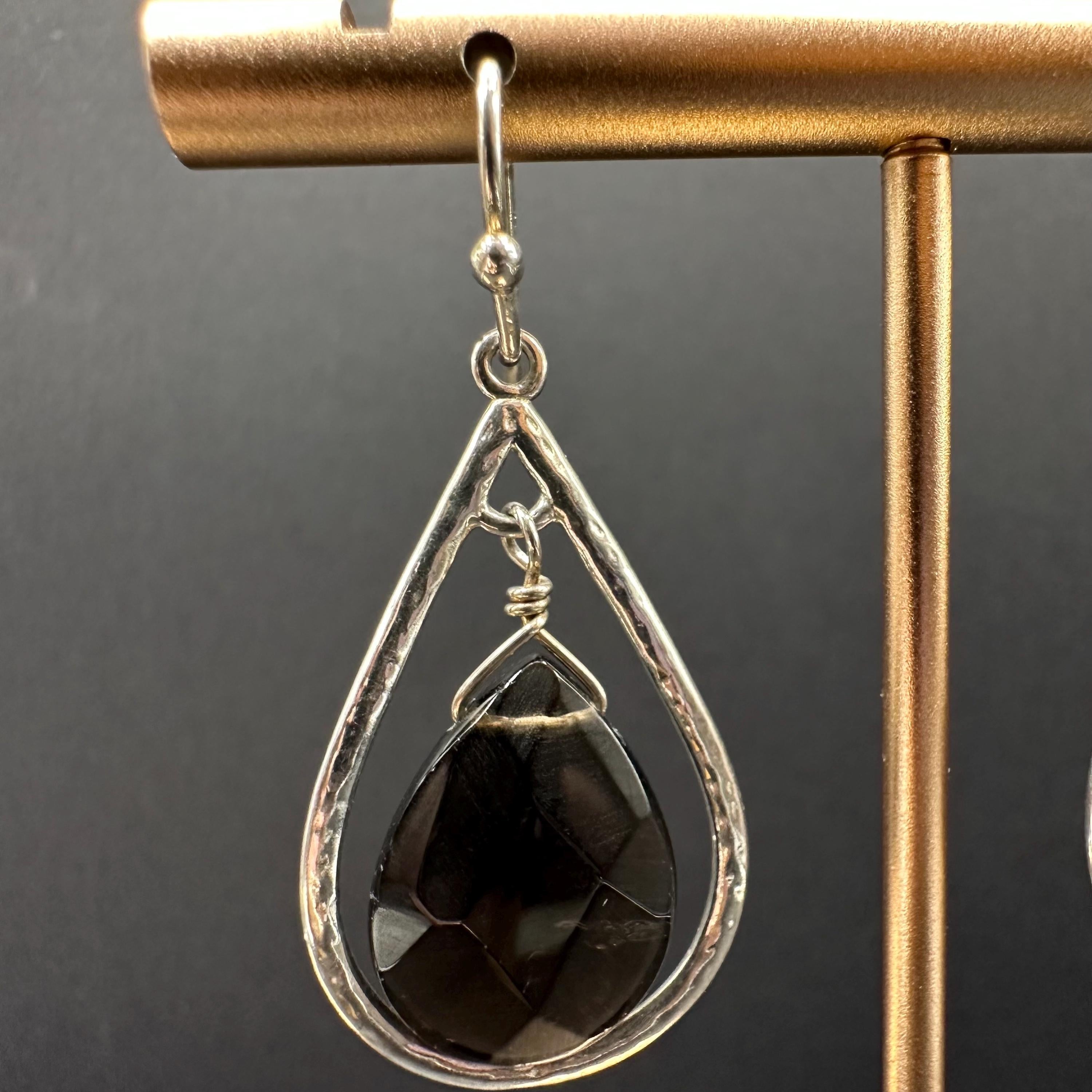 Sterling Silver 925 Black Dangle Drop Earrings