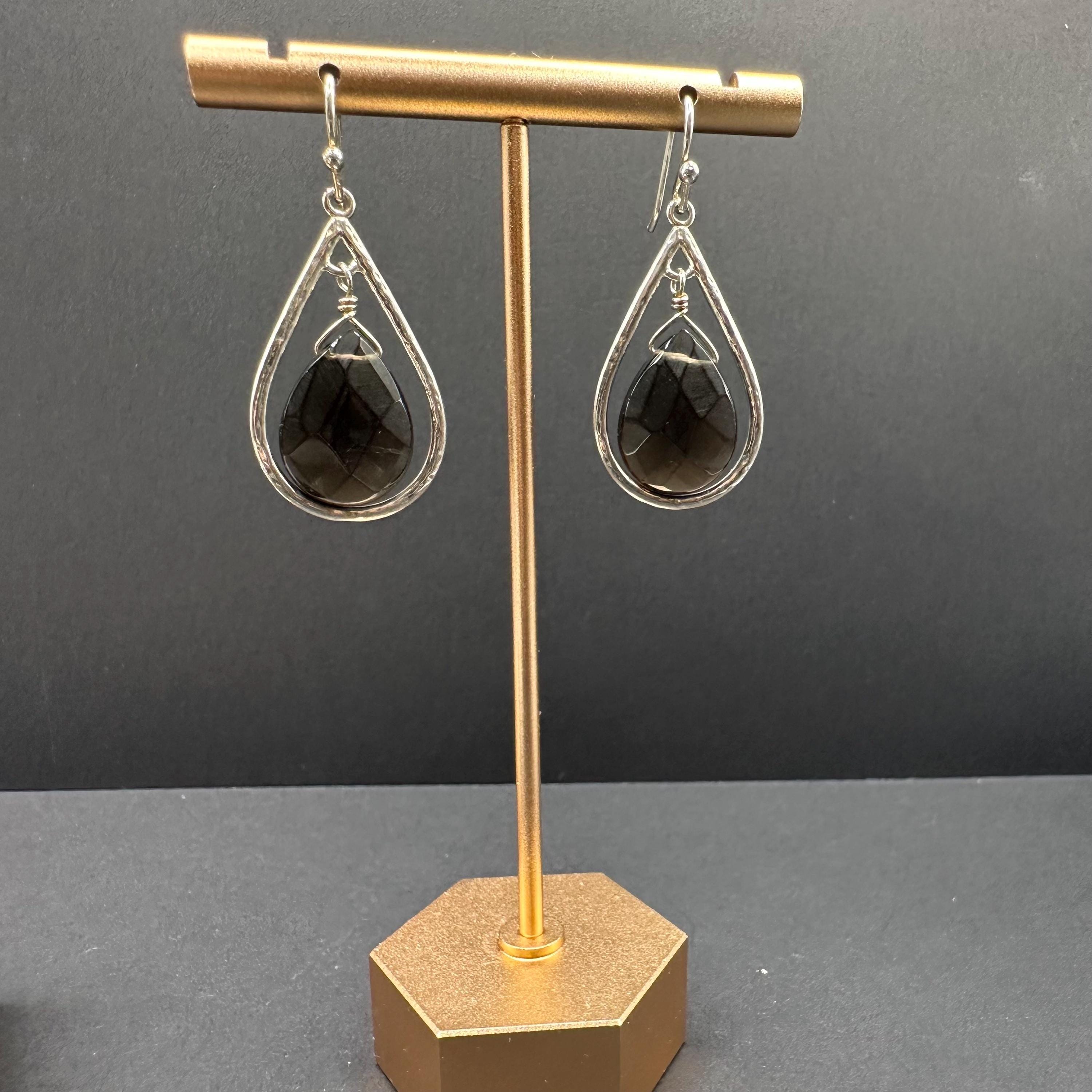 Sterling Silver 925 Black Dangle Drop Earrings