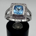 Sterling Silver 925 Blue Topaz Halo Ring Size 7