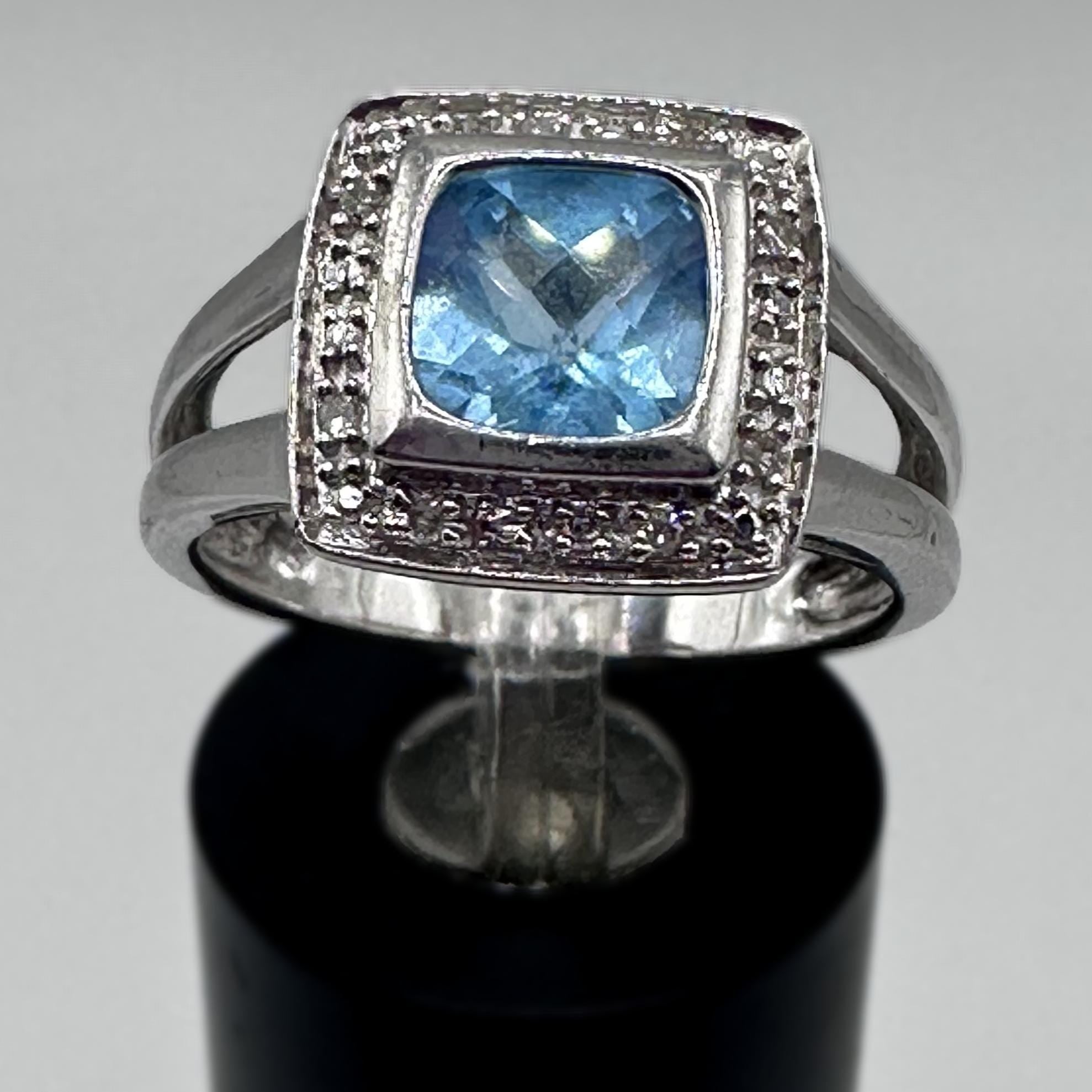 Sterling Silver 925 Blue Topaz Halo Ring Size 7