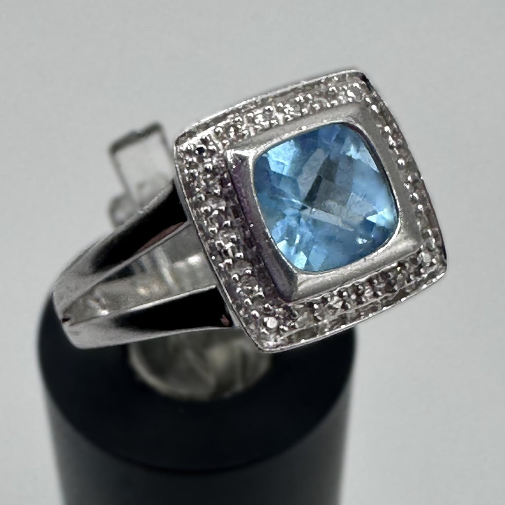 Sterling Silver 925 Blue Topaz Halo Ring Size 7