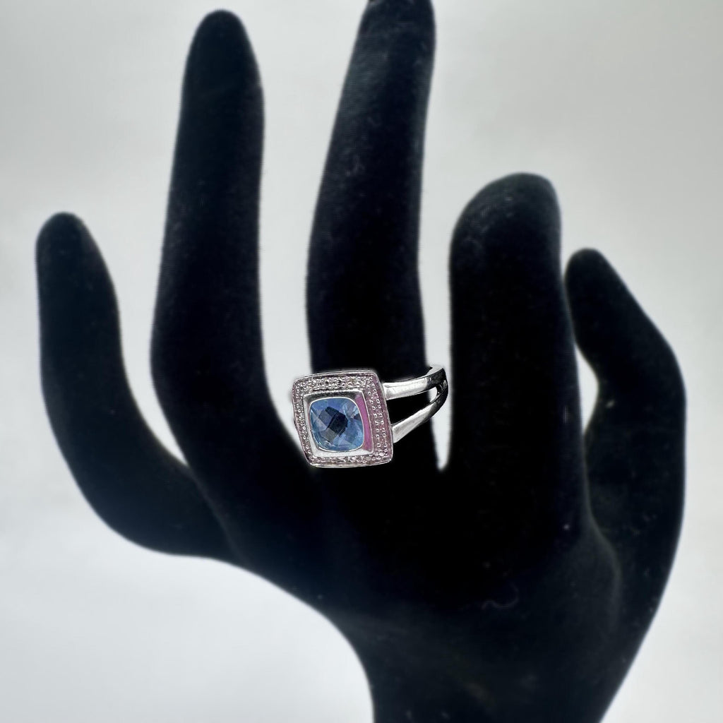 Sterling Silver 925 Blue Topaz Halo Ring Size 7
