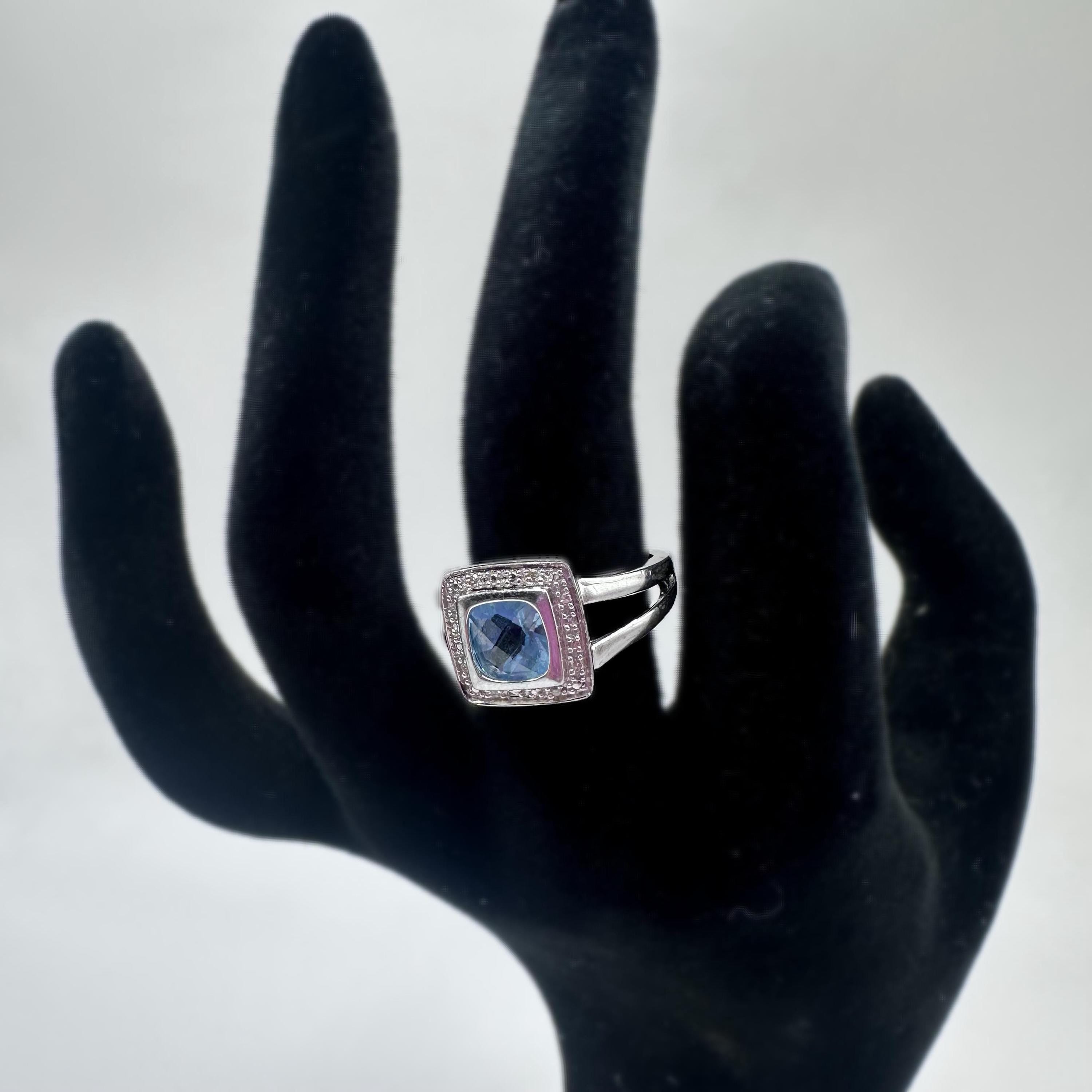 Sterling Silver 925 Blue Topaz Halo Ring Size 7