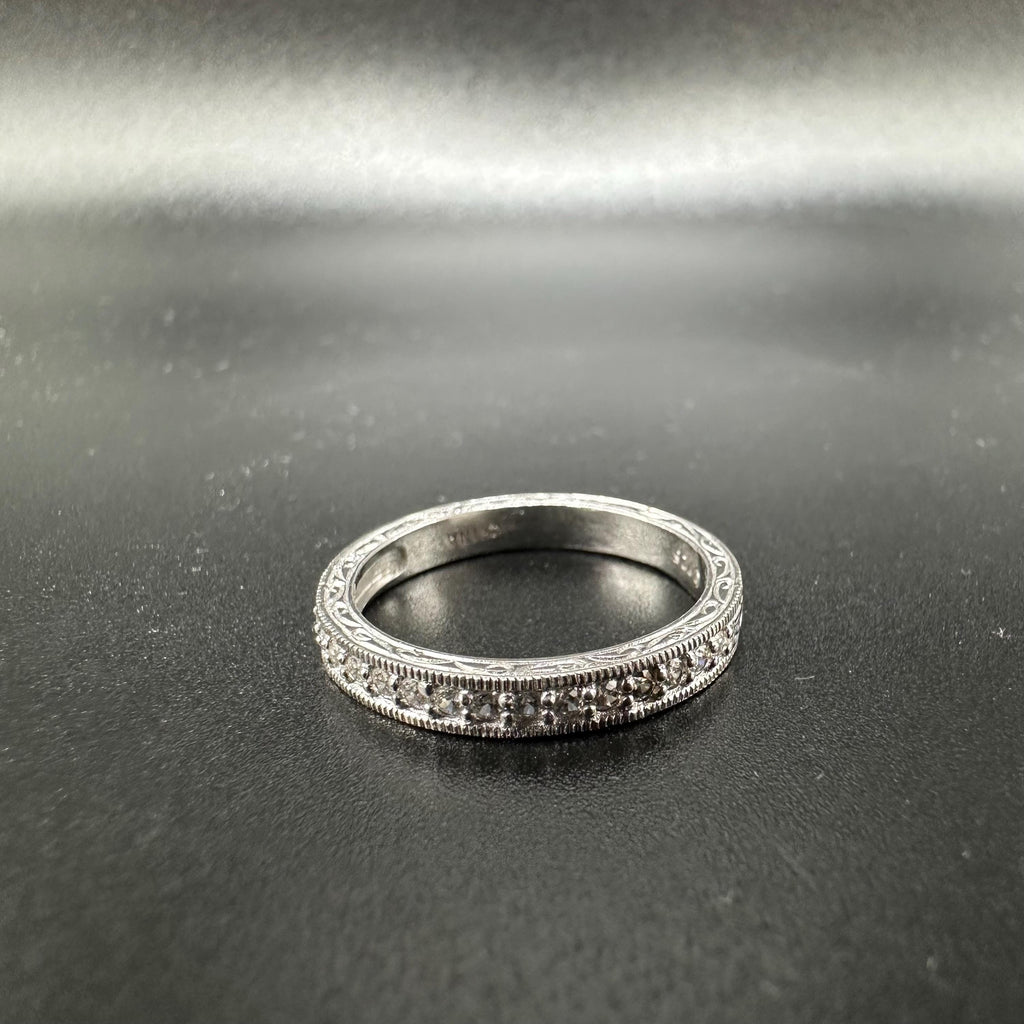 Sterling Silver 925 Milgrain Engraved Eternity Band Ring White Stones Size 7