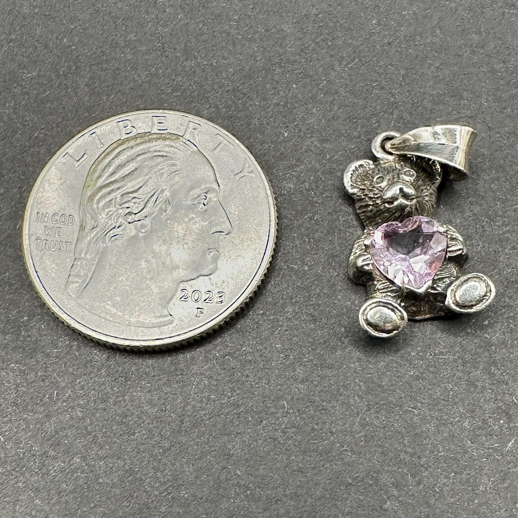 Sterling Silver 925 and Purple CZ Heart Bear Necklace Pendant