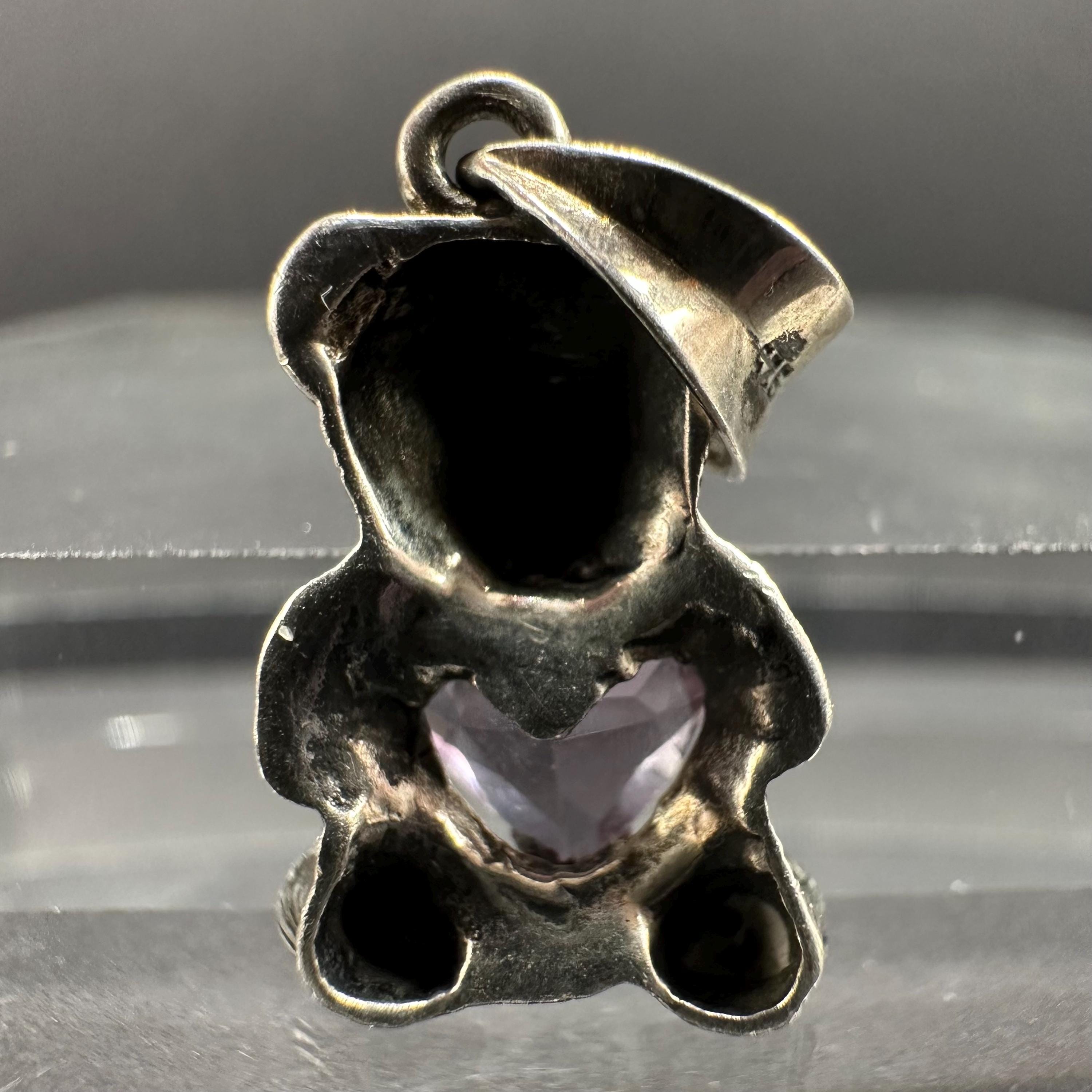 Sterling Silver 925 and Purple CZ Heart Bear Necklace Pendant