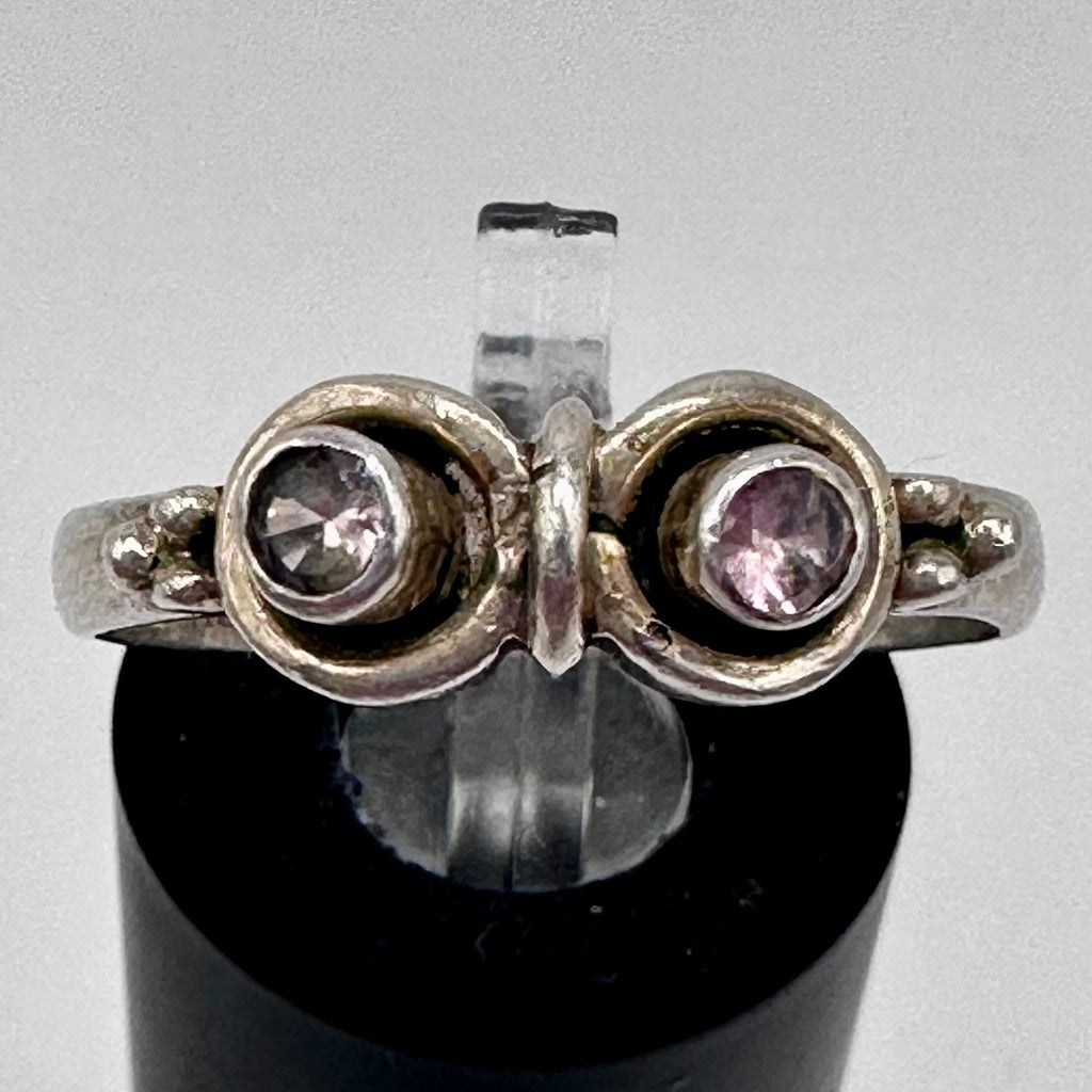 Sterling Silver Art Deco Style Ring with Pink Gems Size 8.25