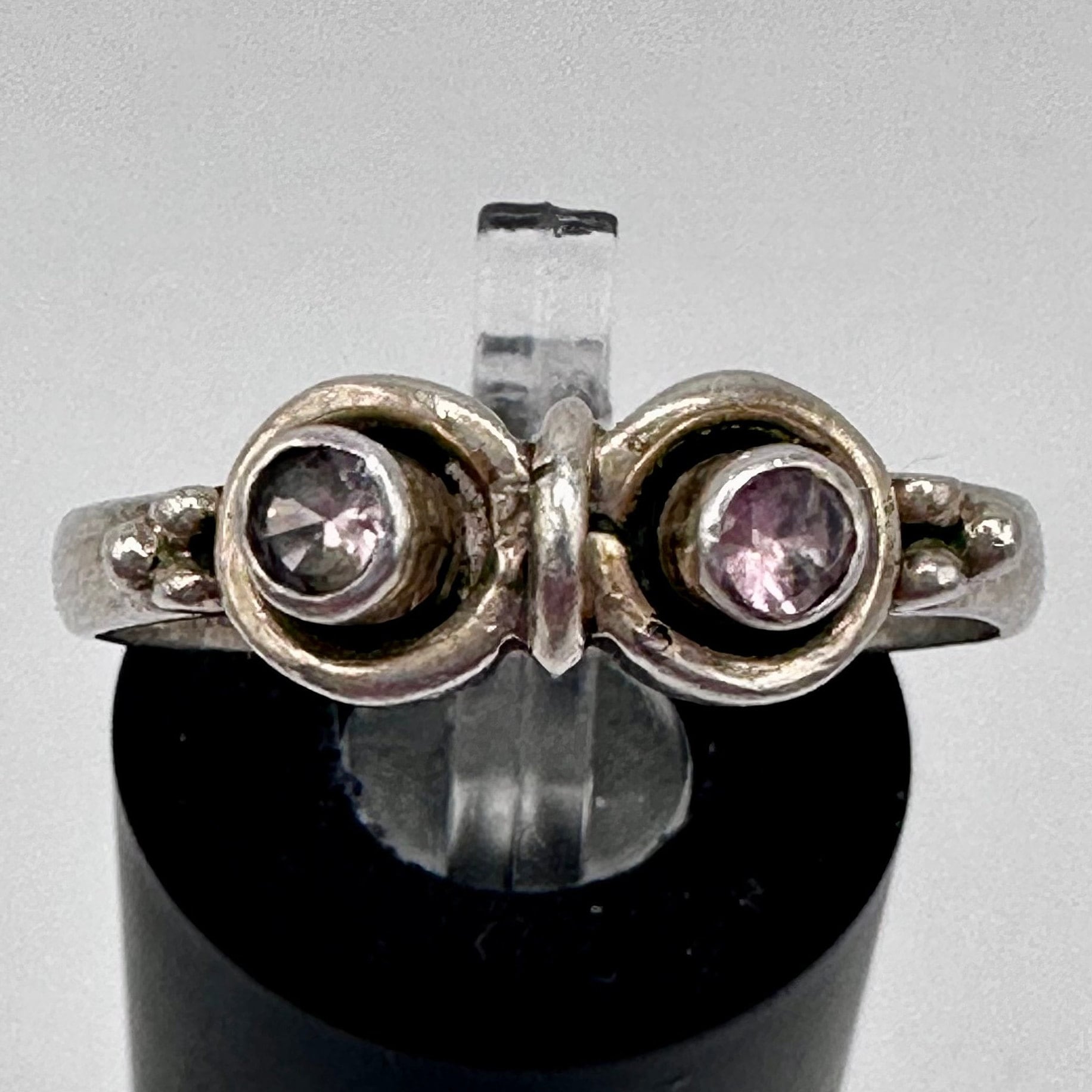 Sterling Silver Art Deco Style Ring with Pink Gems Size 8.25