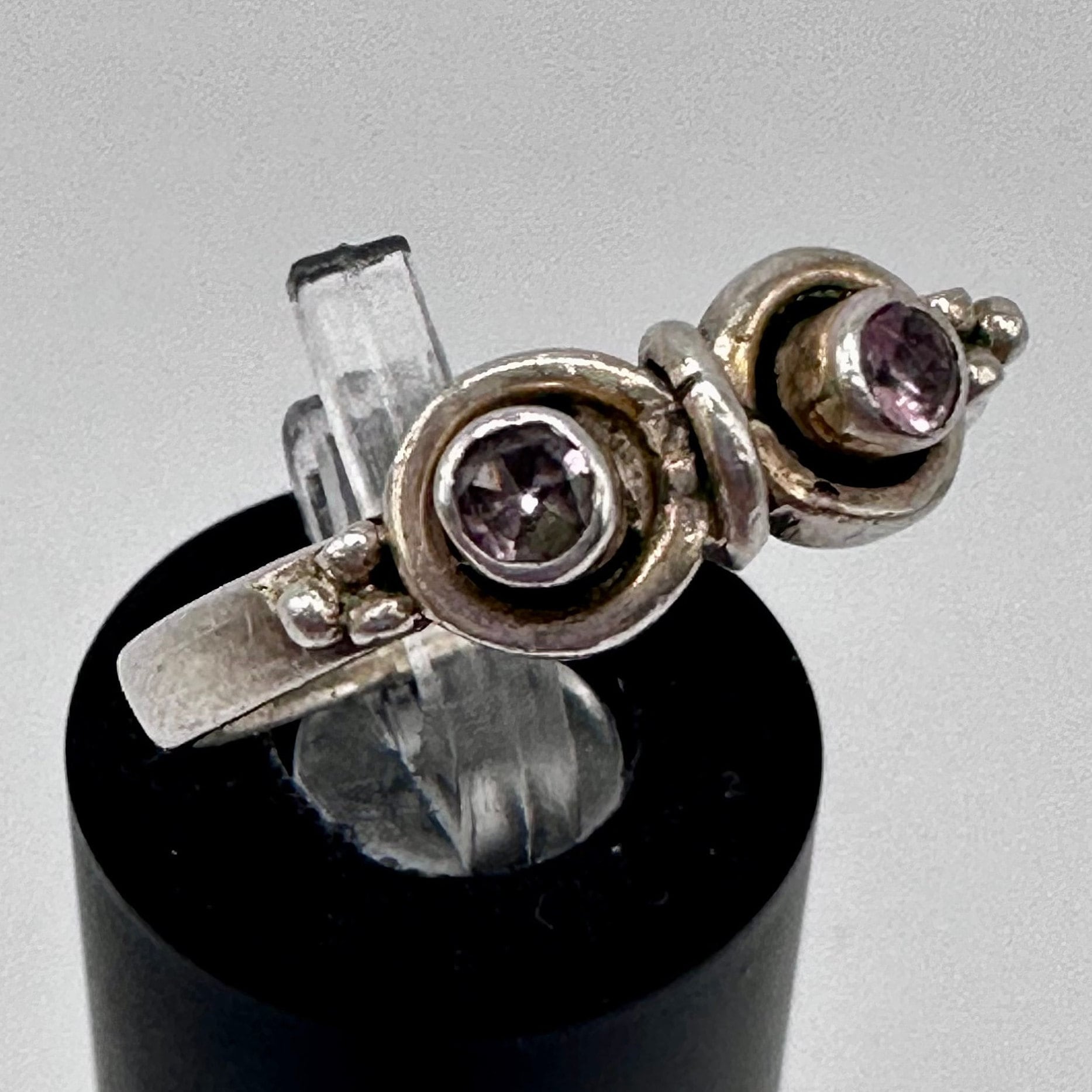Sterling Silver Art Deco Style Ring with Pink Gems Size 8.25