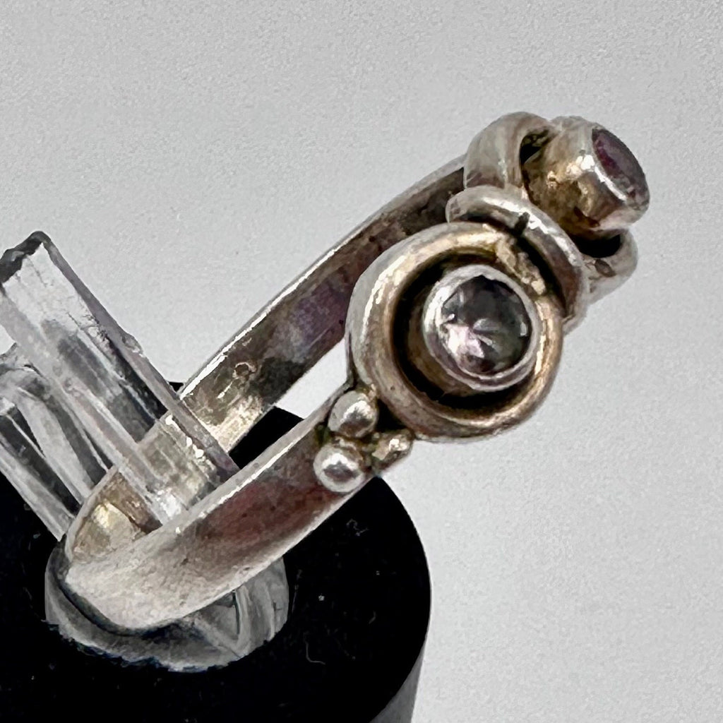 Sterling Silver Art Deco Style Ring with Pink Gems Size 8.25