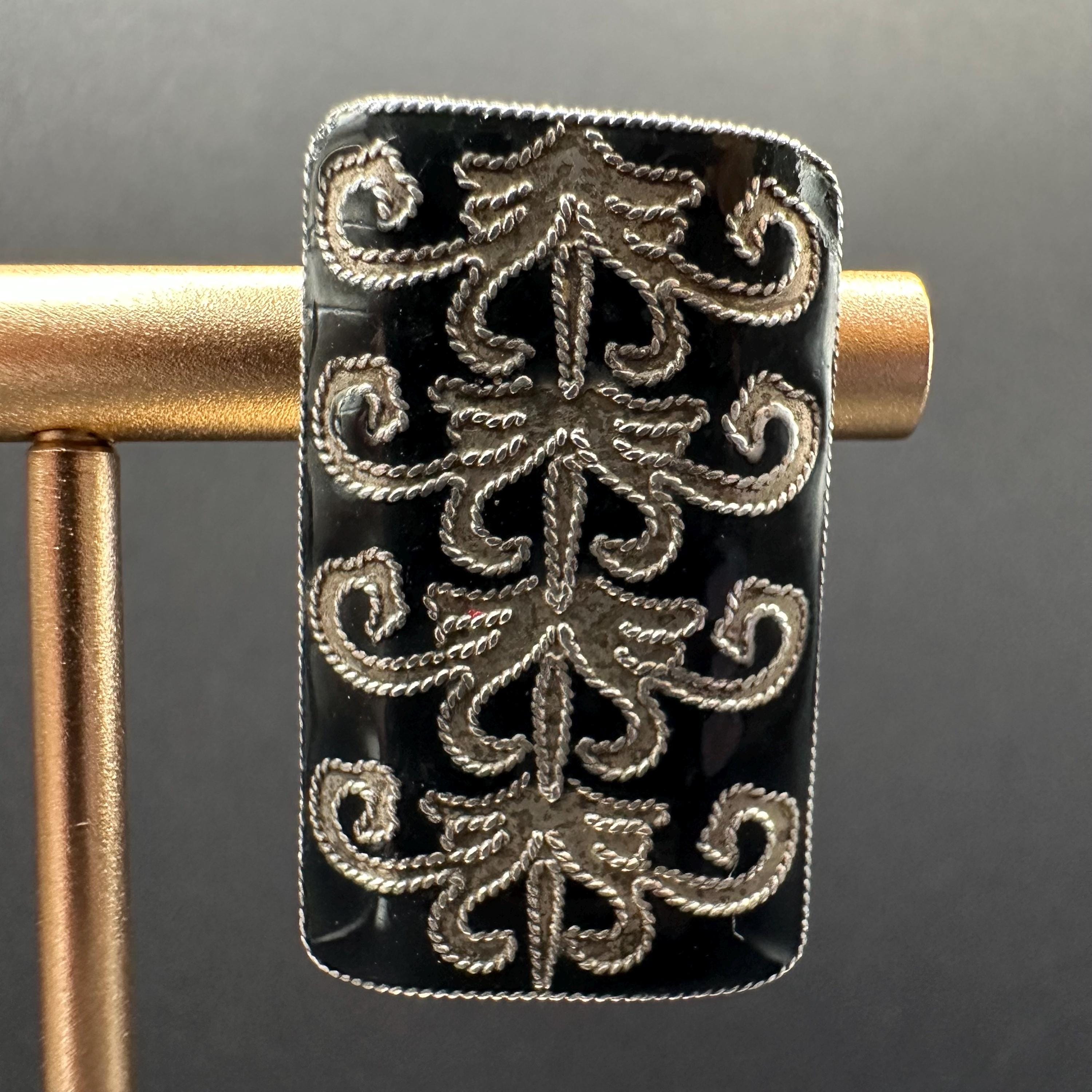 Sterling Silver Black With Scroll Pattern Earrings