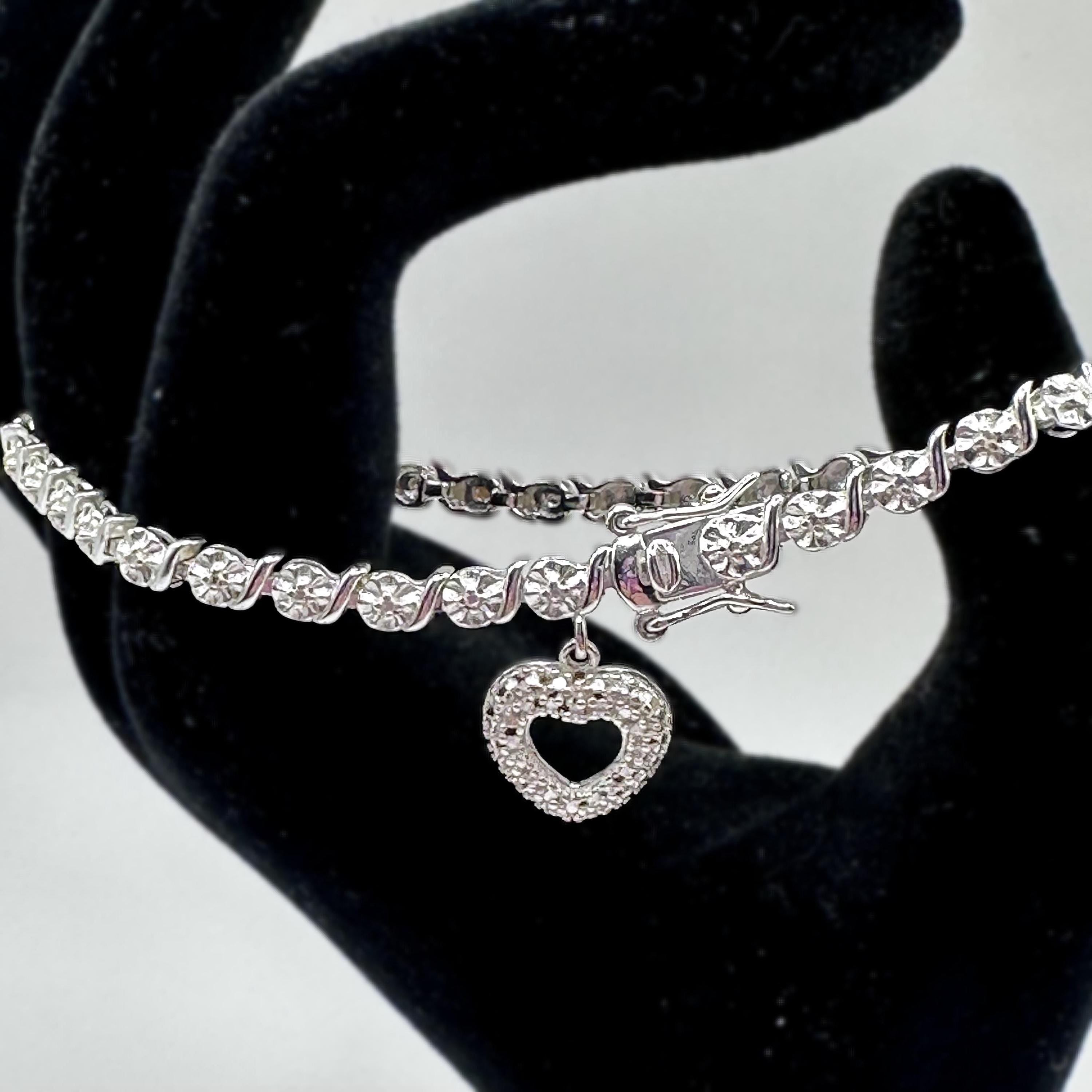Sterling Silver Bracelet with Heart Charm 7.5 inches