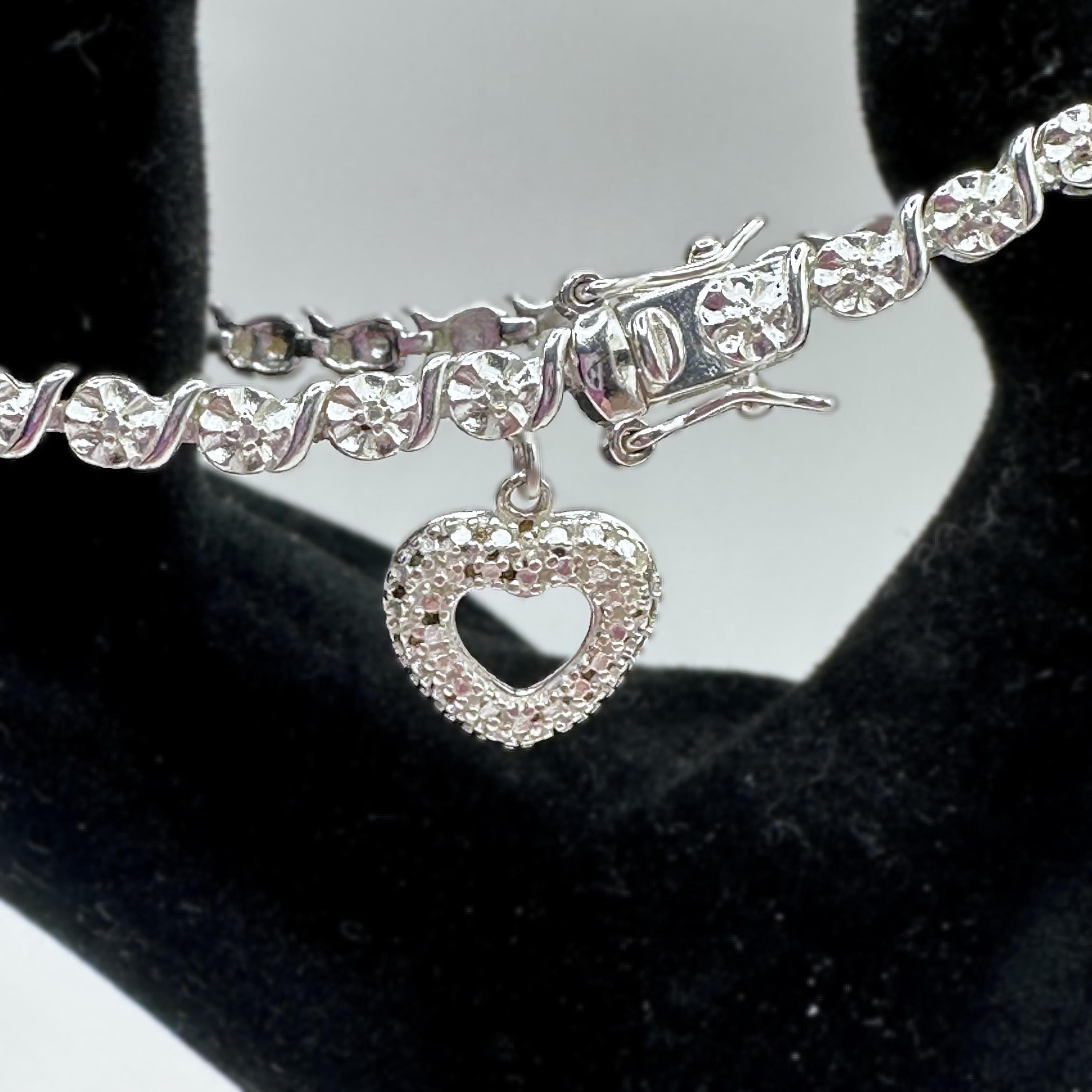 Sterling Silver Bracelet with Heart Charm 7.5 inches