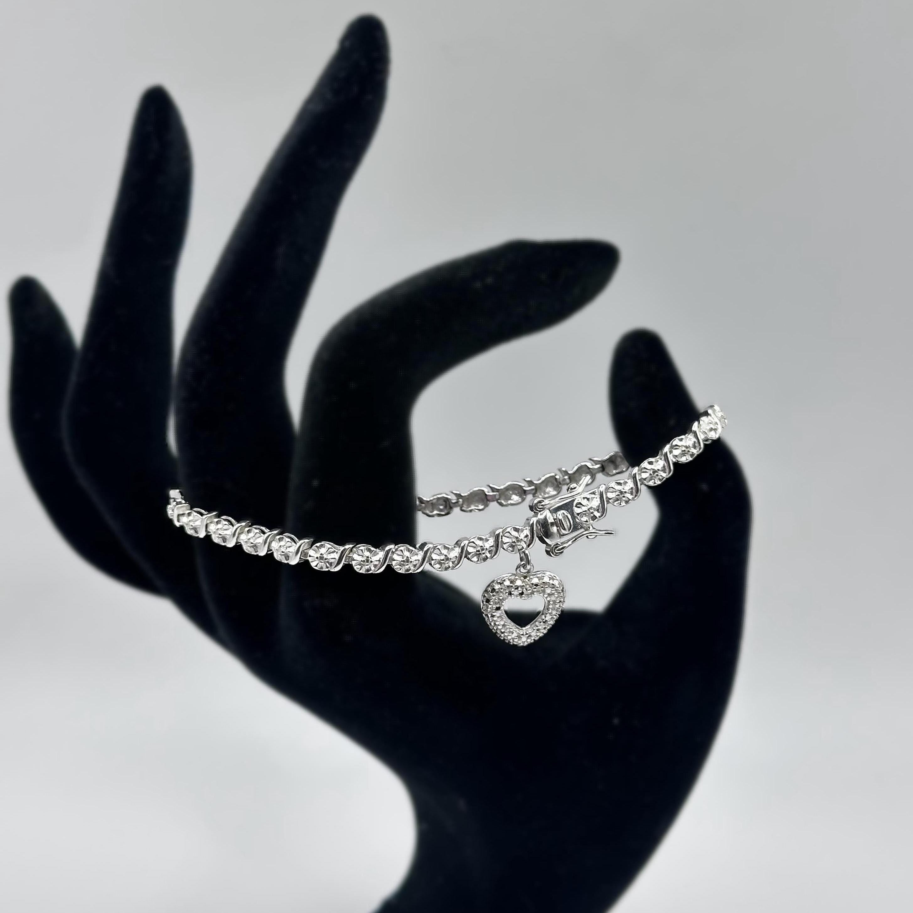 Sterling Silver Bracelet with Heart Charm 7.5 inches