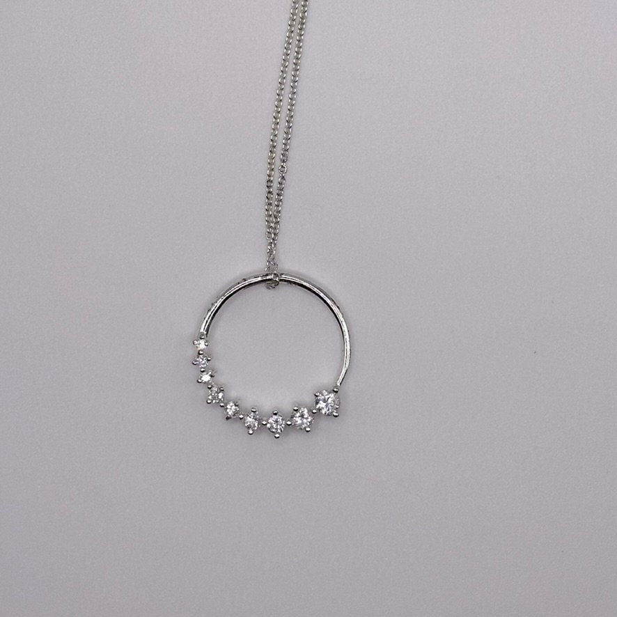 Sterling Silver Circle Pendant with Clear Cubic Zirconia