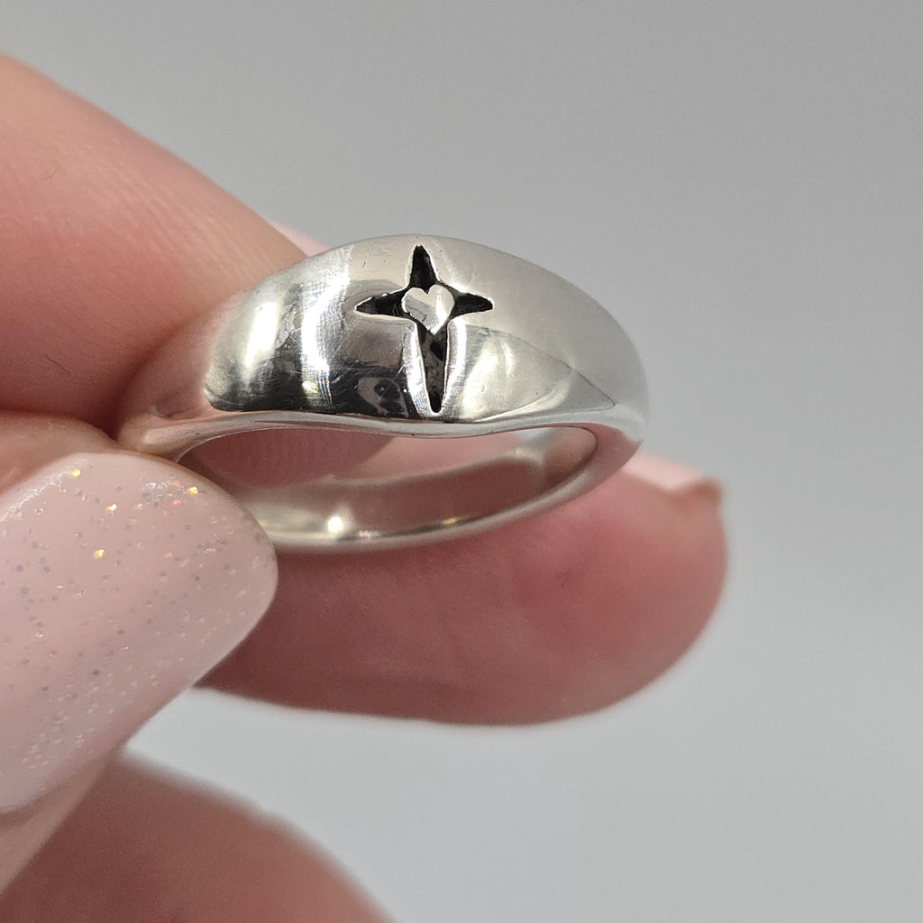 Sterling Silver Cross Ring with Heart Size 6