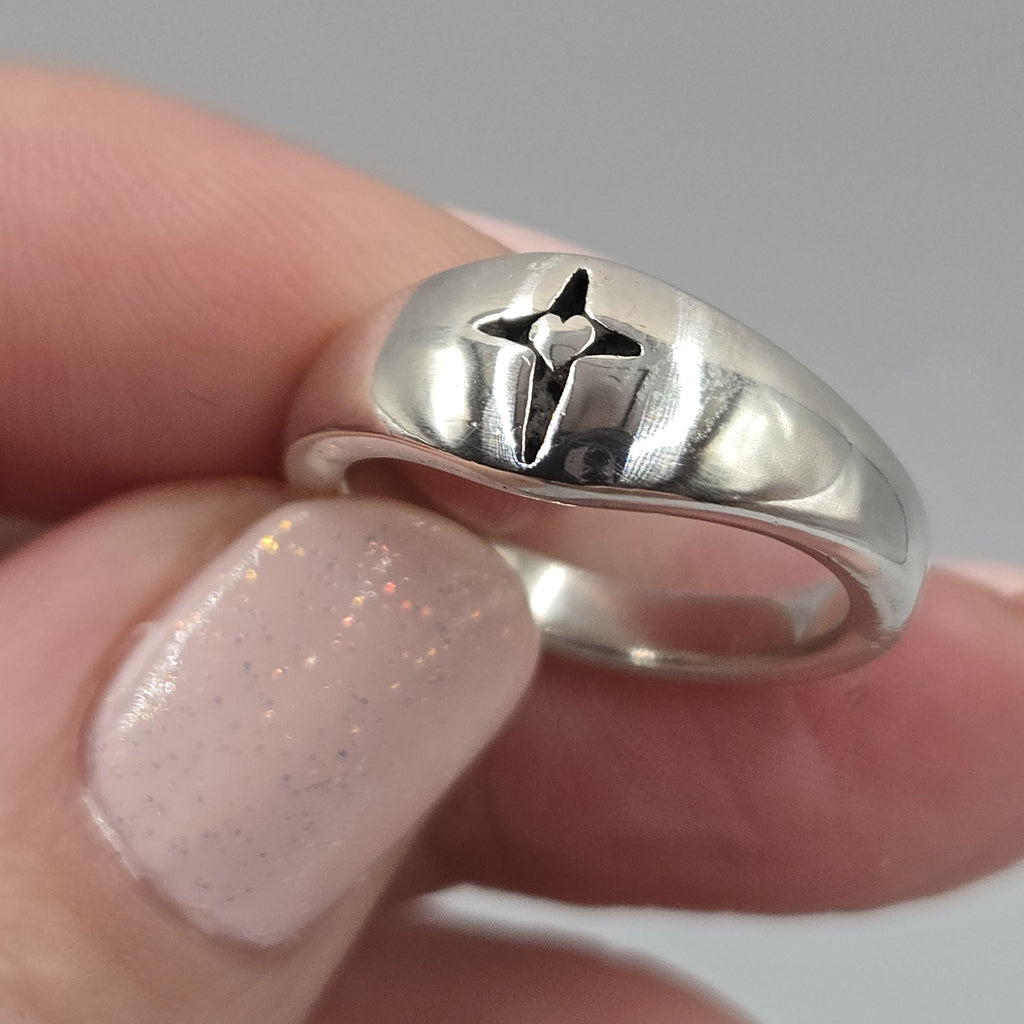 Sterling Silver Cross Ring with Heart Size 6