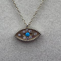 Sterling Silver Evil Eye Pendant Necklace with Turquoise Center and Cubic Zirconia Accents 17 Inch Adjustable