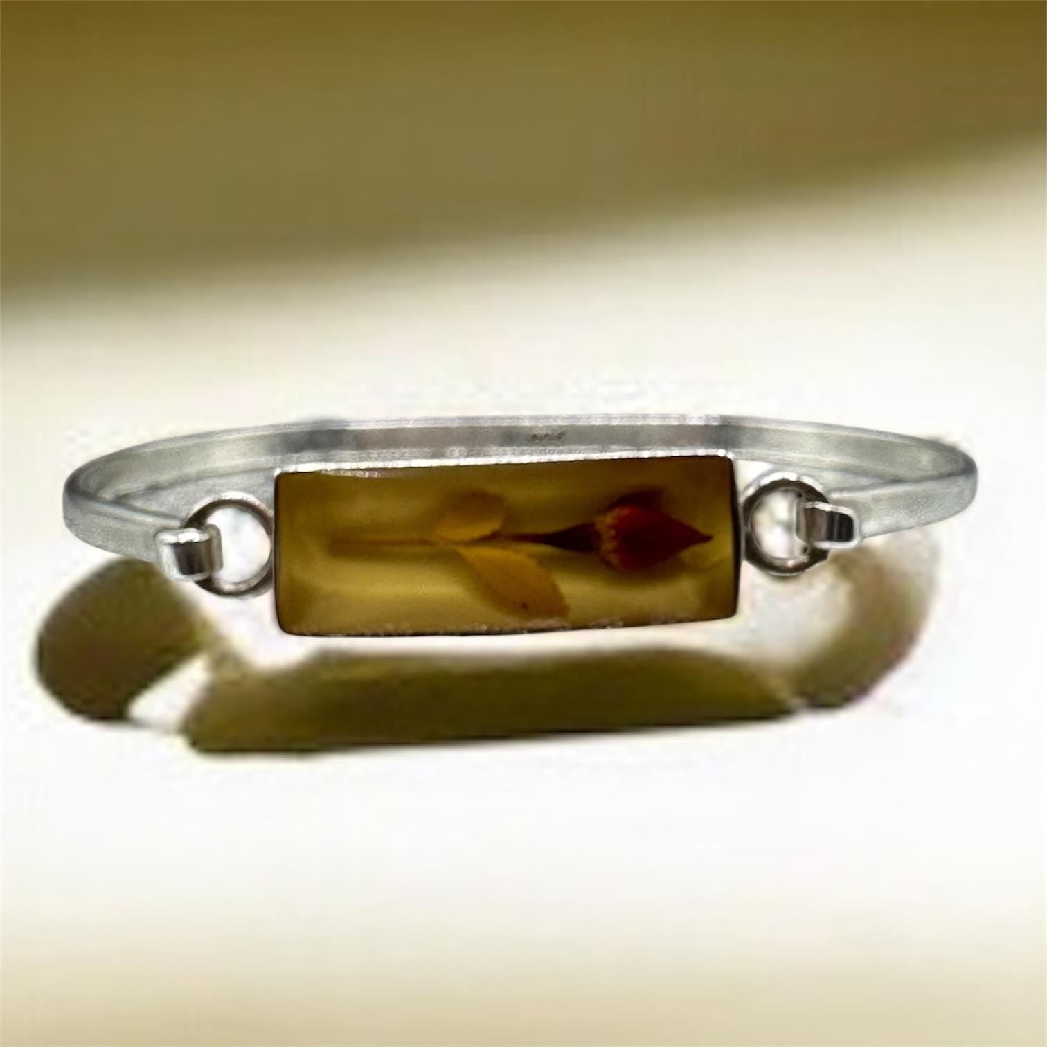 Sterling Silver Mini Rose Inlay Cuff Bangle Bracelet, 6.5 Inch