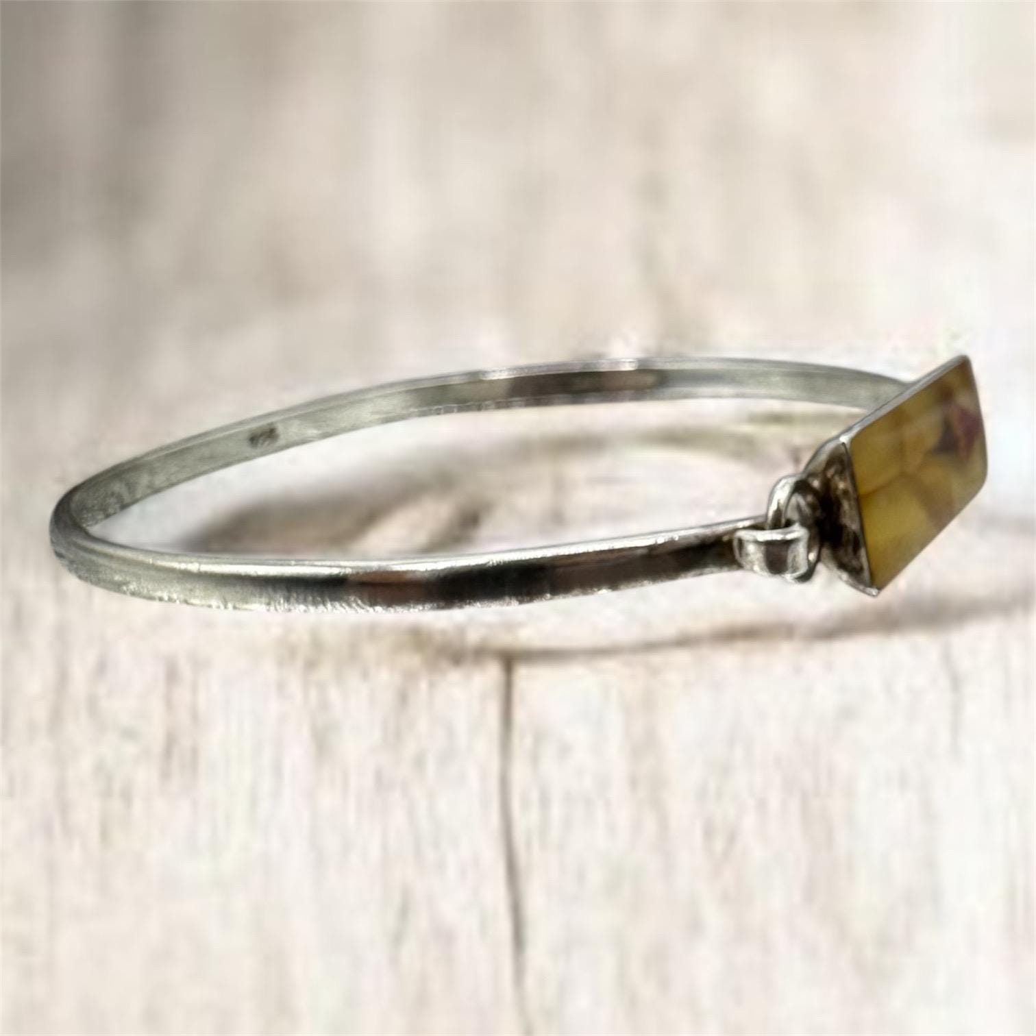 Sterling Silver Mini Rose Inlay Cuff Bangle Bracelet, 6.5 Inch