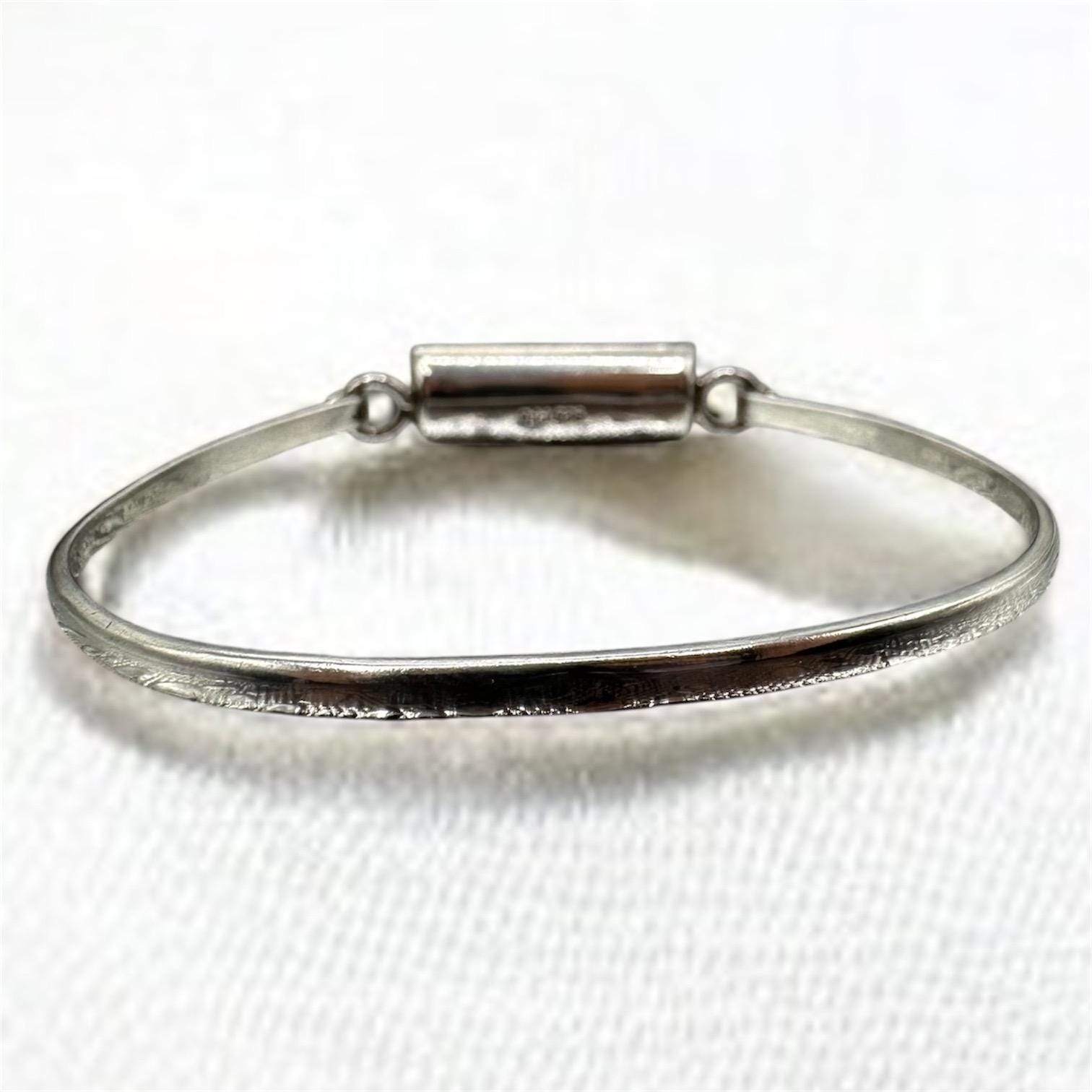 Sterling Silver Mini Rose Inlay Cuff Bangle Bracelet, 6.5 Inch