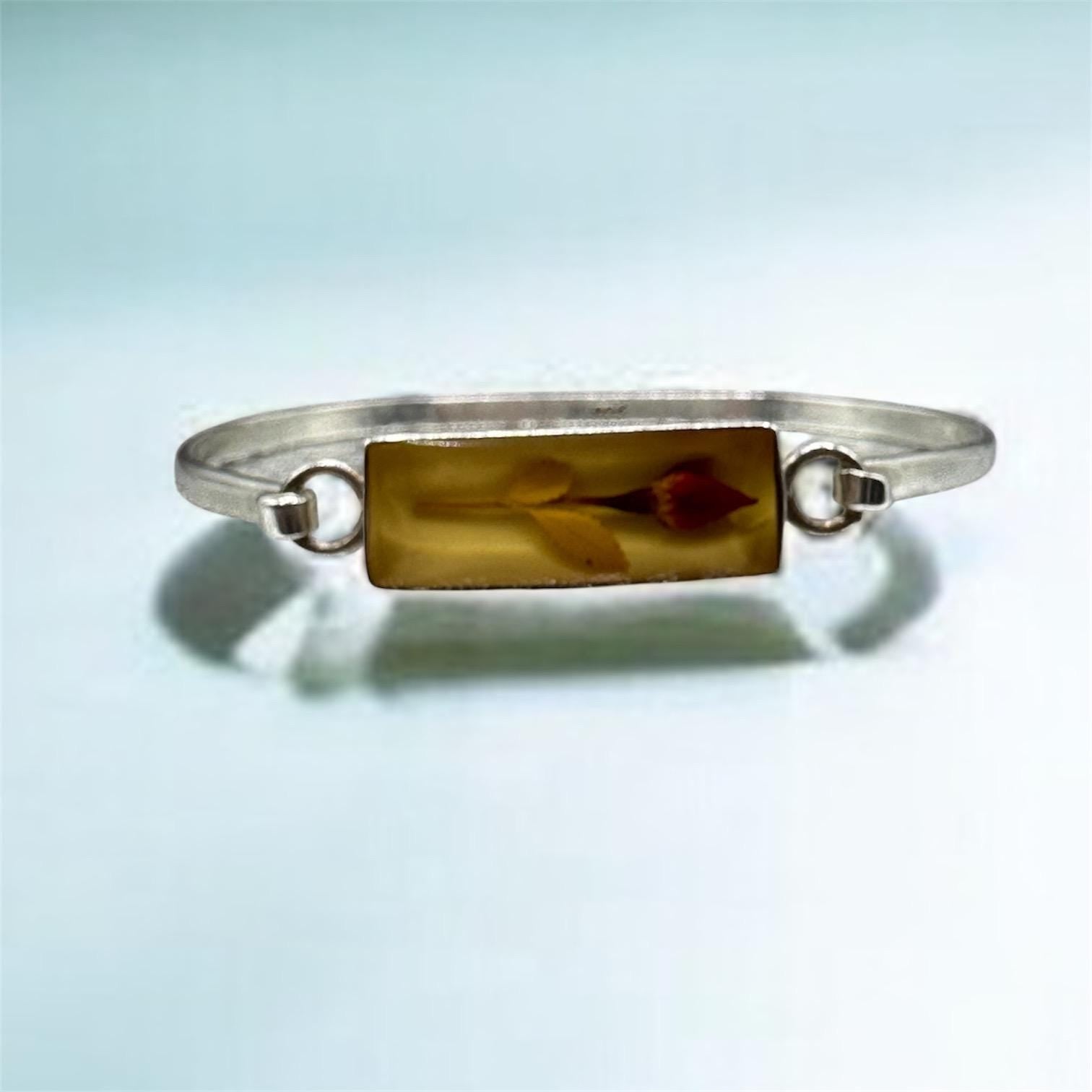 Sterling Silver Mini Rose Inlay Cuff Bangle Bracelet, 6.5 Inch