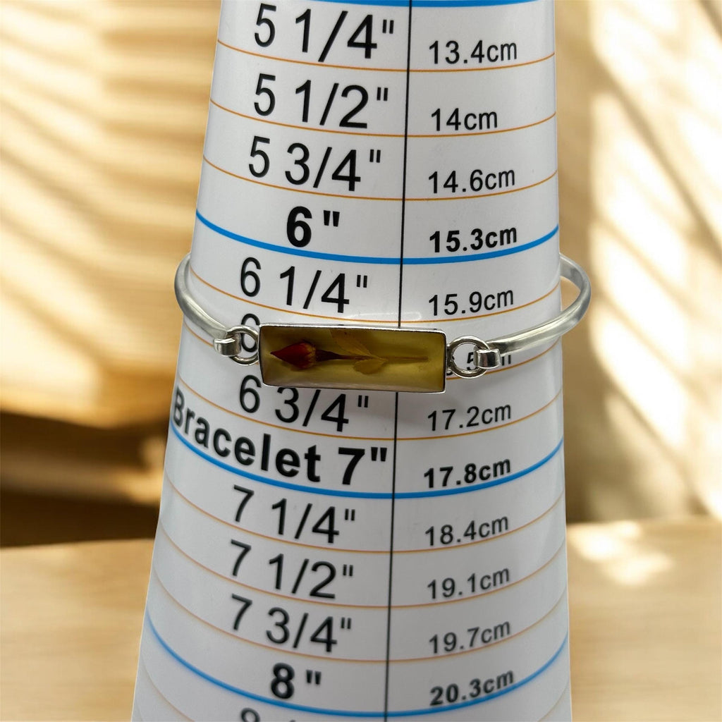 Sterling Silver Mini Rose Inlay Cuff Bangle Bracelet, 6.5 Inch