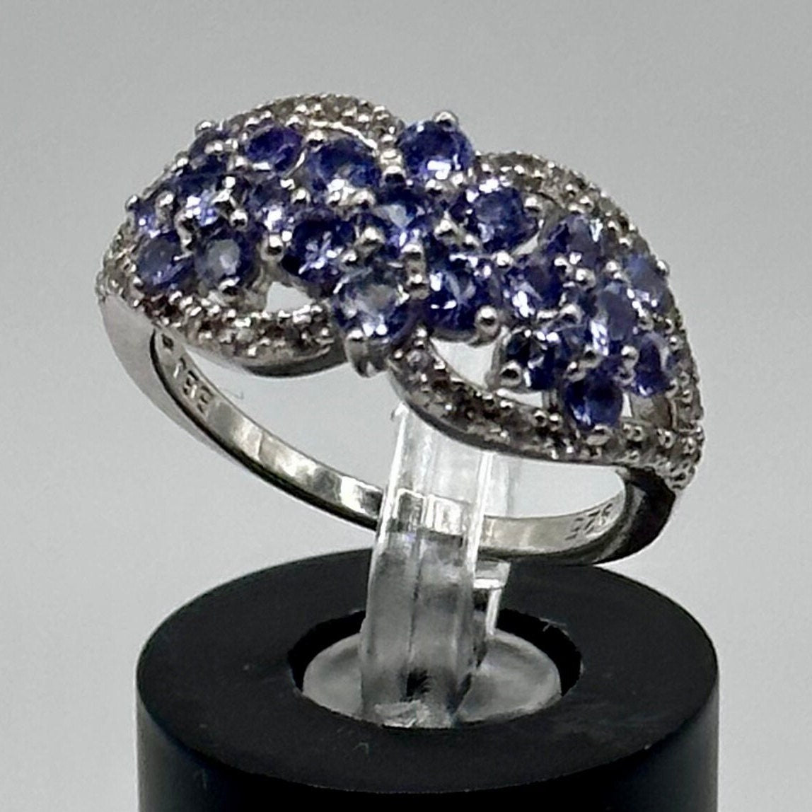 Sterling Silver Multi Stone Purple Floral Ring Size