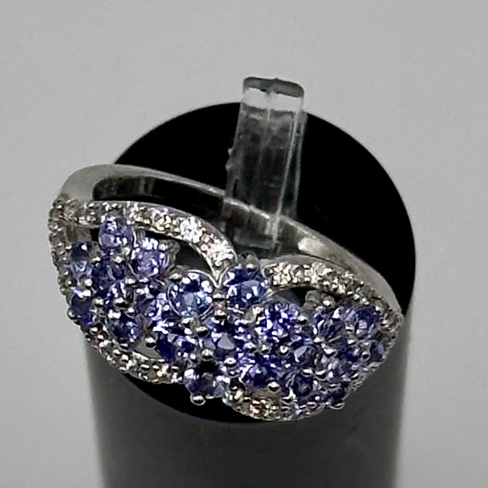 Sterling Silver Multi Stone Purple Floral Ring Size