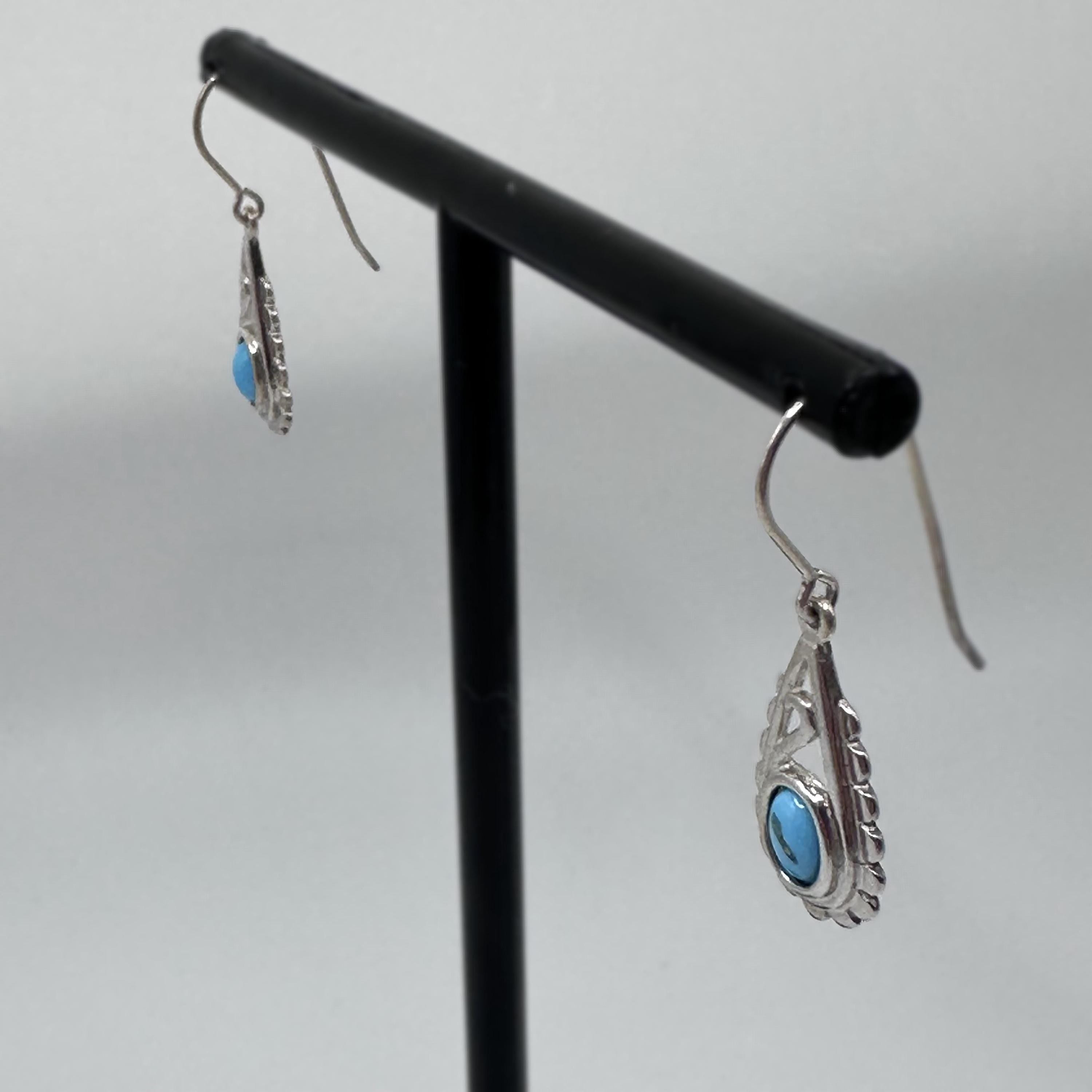Sterling Silver Native American Drop Earrings with Turquoise