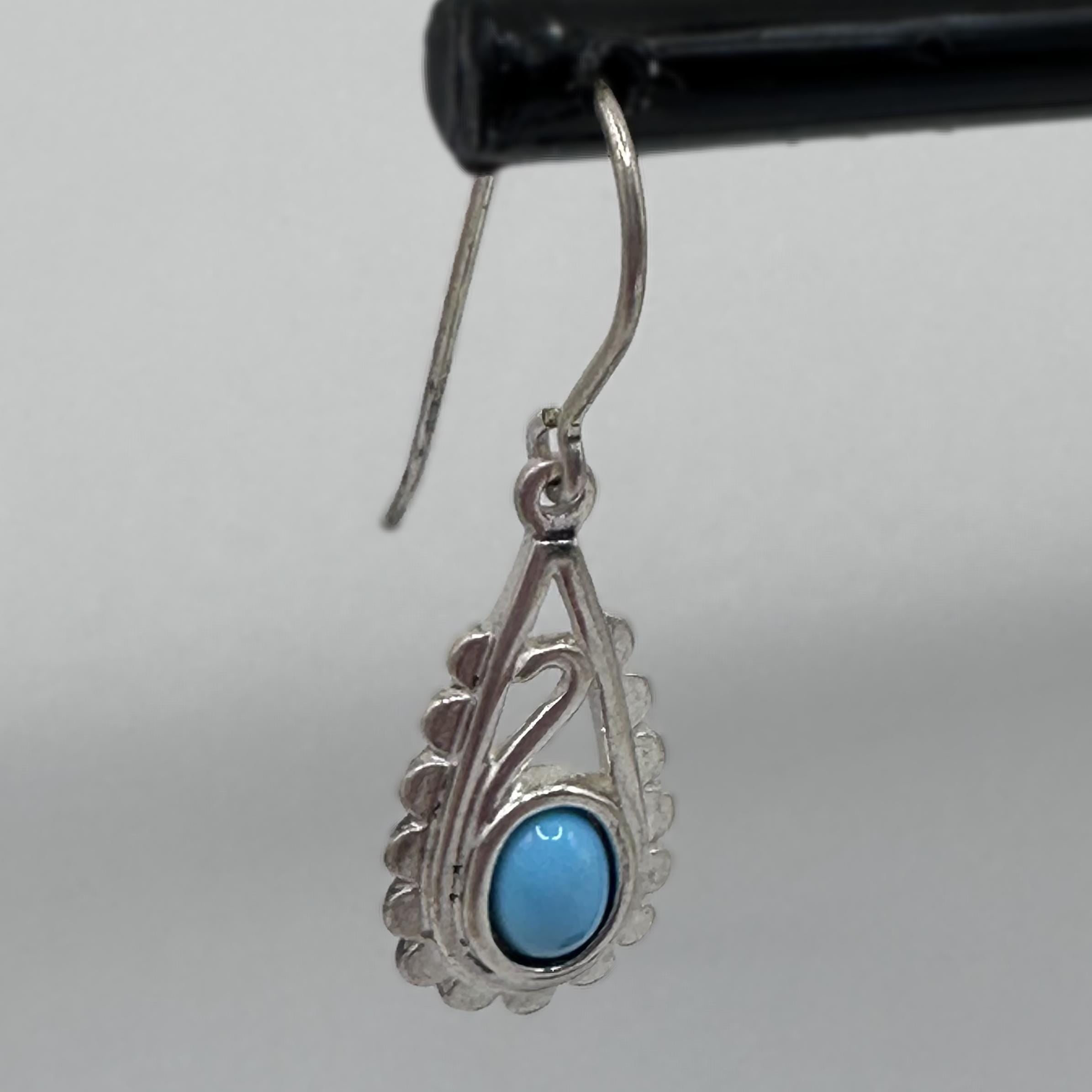 Sterling Silver Native American Drop Earrings with Turquoise