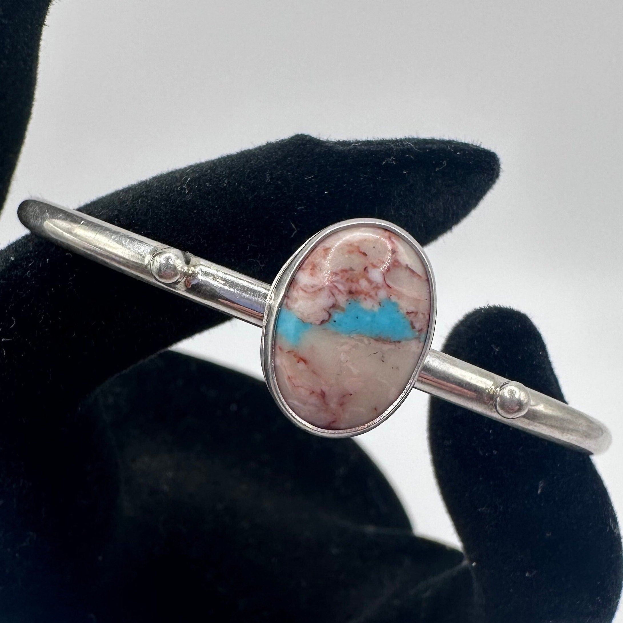 Sterling Silver Navajo Native American Oyster Copper Turquoise Cuff Bracelet