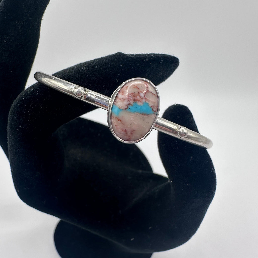 Sterling Silver Navajo Native American Oyster Copper Turquoise Cuff Bracelet