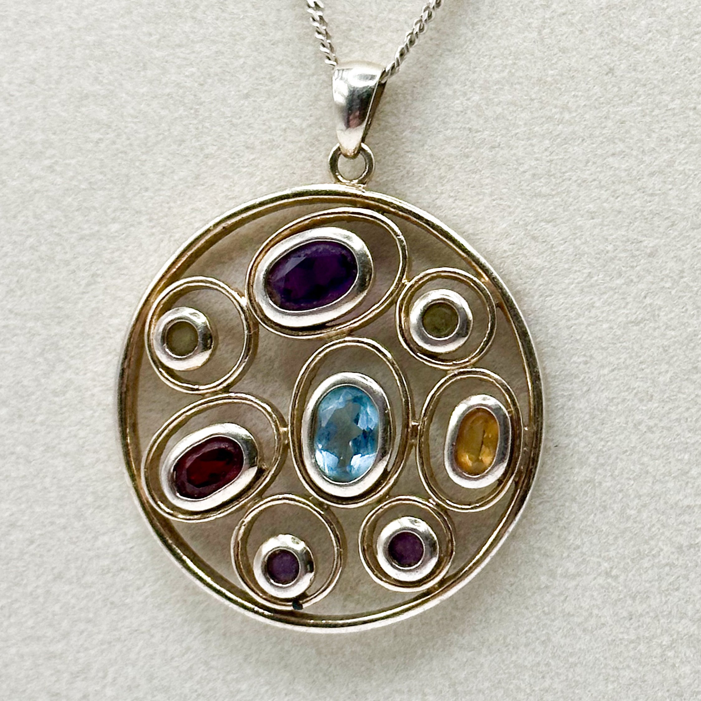 Sterling Silver Necklace with Assortment of Gemstones 18 inches in length